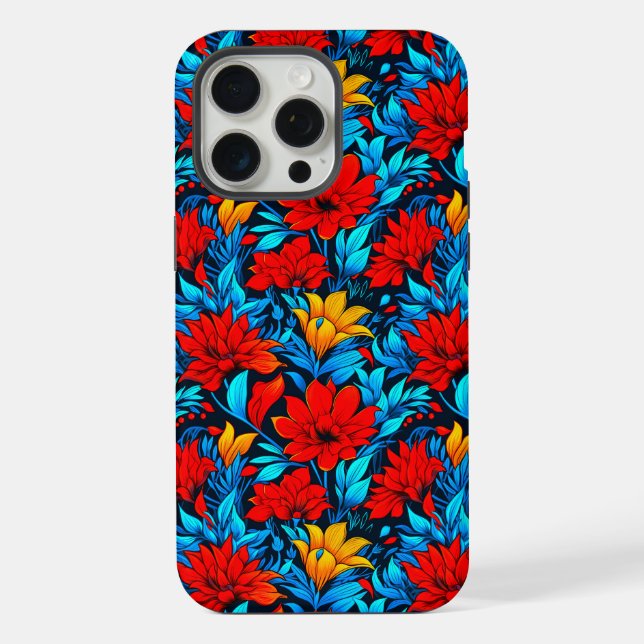 Coque iPhone Floral Rouge jaune Fleurs Motif-13075 (Verso)