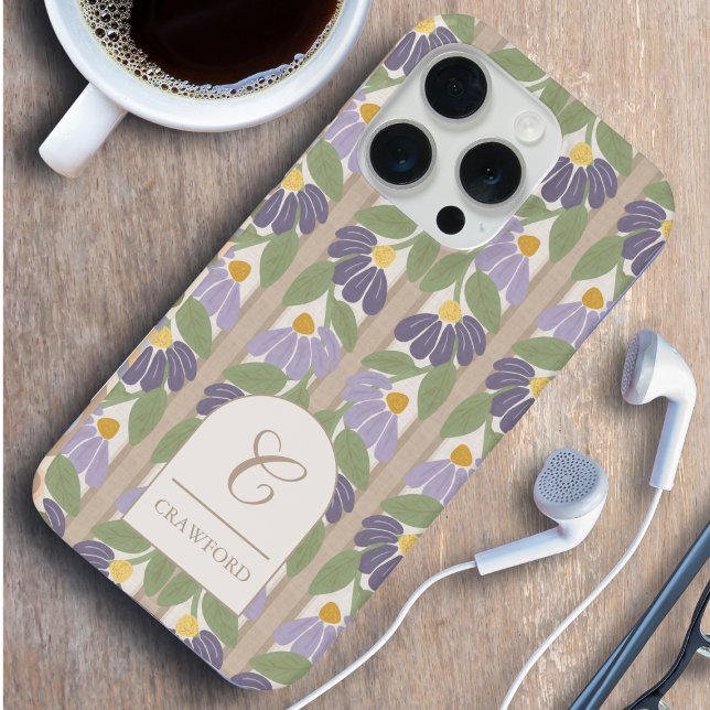 Coque iPhone Floral Striped Personalized Phone Case (Floral Striped Phone Case from Blissful Learning)