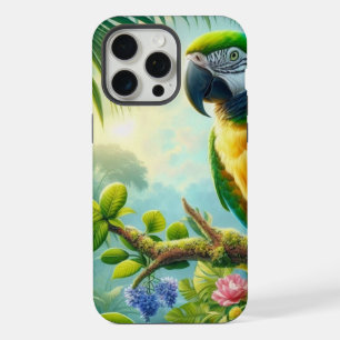 Coque iPhone 15 Pro Max Floral tropical macaw vert