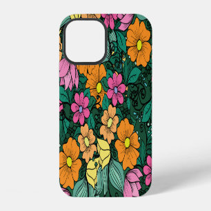 Coque iPhone 12 Floral vibrant : Vert Arrière - plan Vintage.