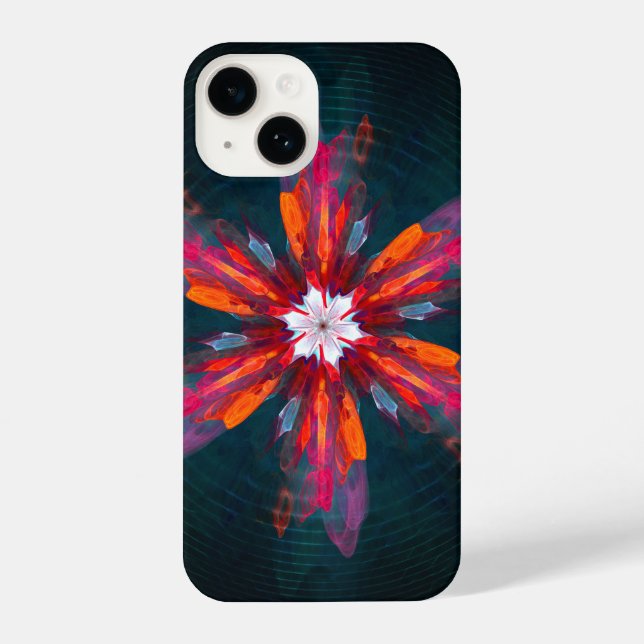 Coque iPhone Flore Mandala Flowers Orange Red Blue Abstract (Verso)