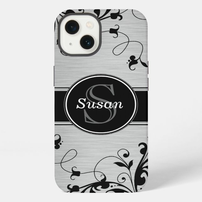 Coque iPhone Flore noire argentée (Verso)