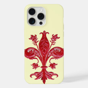 COQUE iPhone 15 PRO MAX FLORENTINE ROUGE LILY FLEUR DE LIS MONOGRAMME