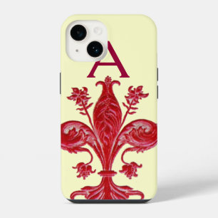 COQUE POUR iPhone 14 FLORENTINE ROUGE LILY FLEUR DE LIS MONOGRAMME