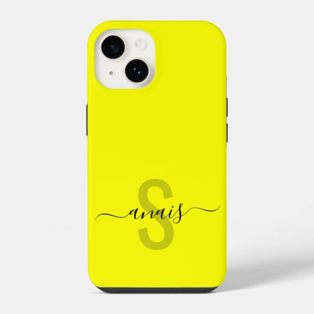 Coque iPhone Fluorescent brillant Neon couleur Nom du monogramm (Verso)