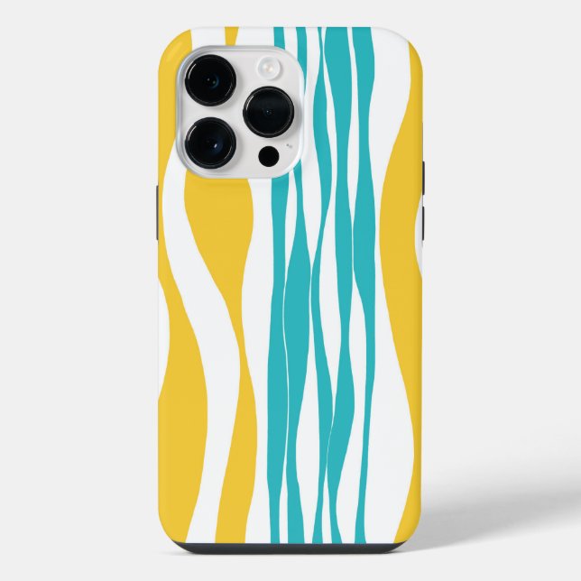 Coque iPhone Flux et reflux - Turquoise & Jaune (Verso)