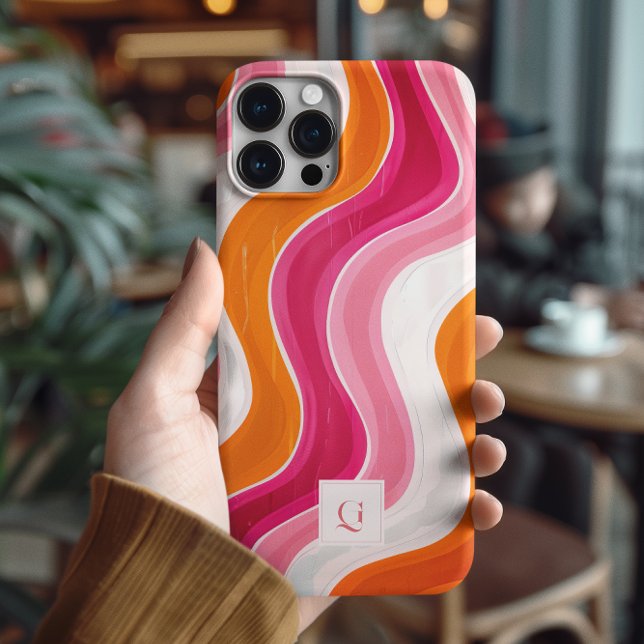 Coque iPhone Flux vibrant | Monogramme initial rétro funky  (Créateur téléchargé)