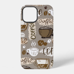 Coque iPhone 12 Fond à motif de café gribouillé dessiné à la main