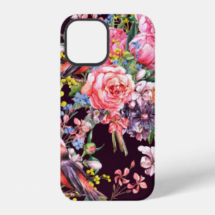 Coque iPhone 12 Fond à motif floral vintage sans couture à l'aquar