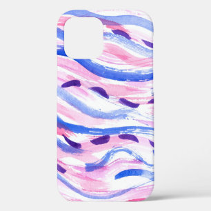 Coque iPhone 12 Fond aquarelle rayé abstrait. Tache de brosse