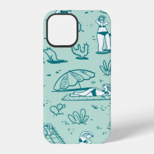 Coque iPhone 12 Fond avec des filles de plage estivales. Motif san