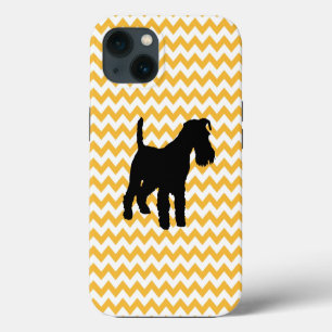 Etui iPhone 13 Fond Chevron avec silhouette de schnauzer
