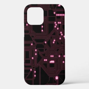 Coque iPhone 12 fond de circuit de micropuce rose,3d,ab