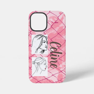 Coque iPhone 12 Mini Fond de clôture en fil rose/modifiables photos/nom