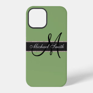 Coque iPhone 12 Pro Fond de couleur asperge à monogramme