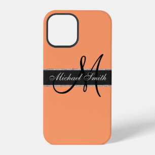 Coque iPhone 12 Pro Fond de couleur tangerine atomique Monogram