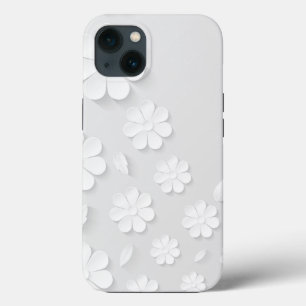 Etui iPhone 13 fond-de-fleur-en-papier-blanc