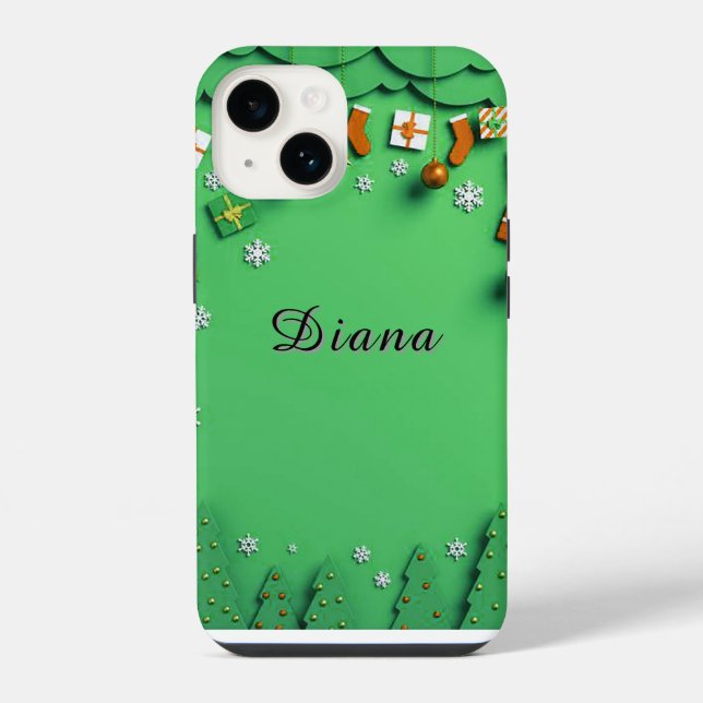 Coque iPhone Fond de Noël vert avec flocons de neige (Verso)