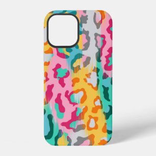 Coque iPhone 12 Fond de peau d'animal léopard abstrait coloré.