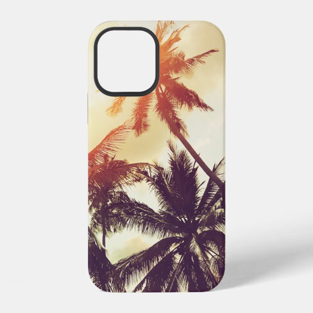 Coque iPhone Fond de plage tropicale avec silhouettes de palmie (Verso)