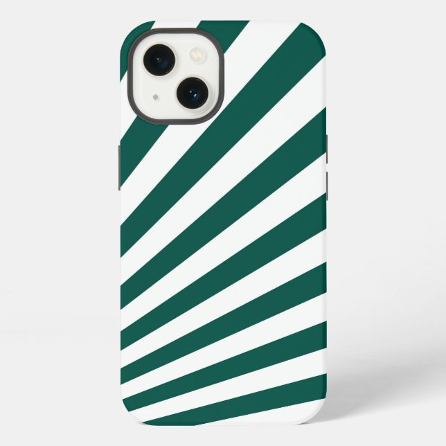 Coque iPhone Fond de rayons de soleil vert sarcelle rétro (Verso)