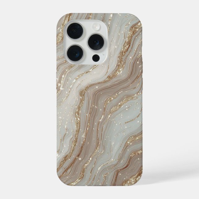 Coque iPhone Fond élégant en marbre beige avec paillettes dorée (Verso)