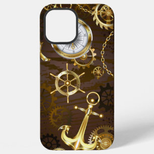 Coque iPhone 12 Pro Max Fond en bois avec hippocampe mécanique