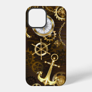 Coque iPhone 12 Pro Fond en bois avec hippocampe mécanique