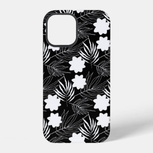 Coque iPhone 12 Fond floral noir et blanc