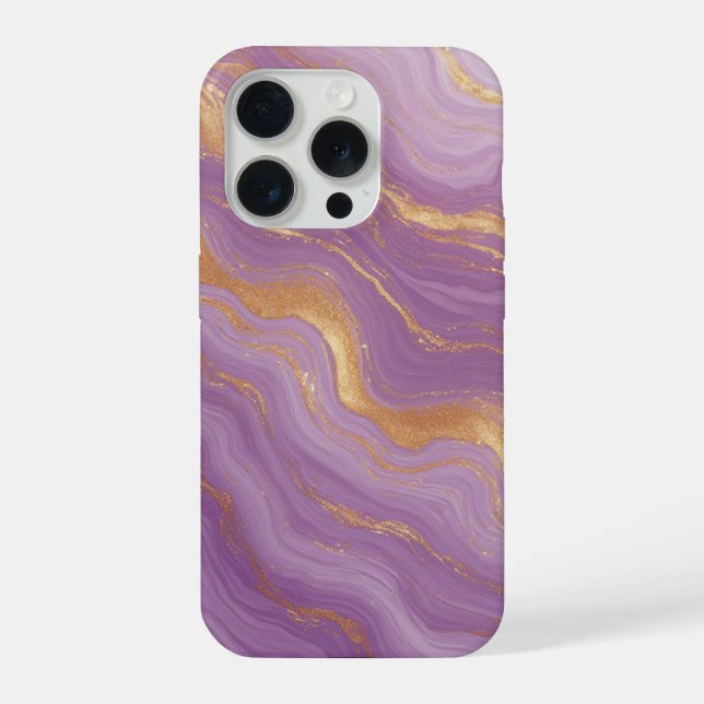 Coque iPhone Fond Marbre Violet Avec Veines D'or (Verso)