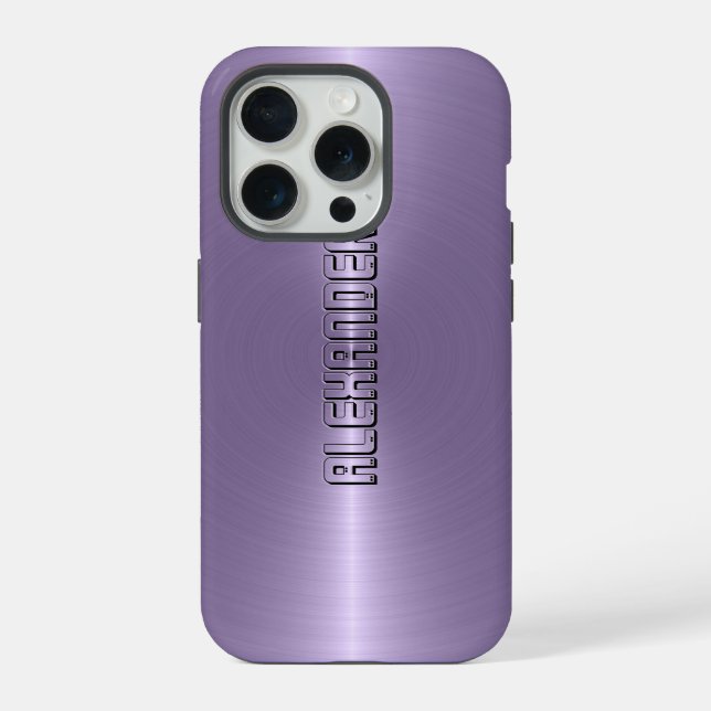 Coque iPhone Fond métallisé violet prune uni monogrammé (Verso)