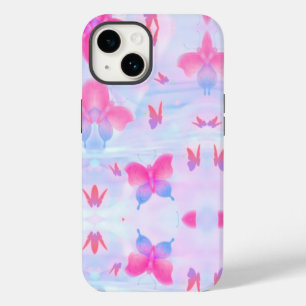 Coque Pour iPhone 14 Fond papillon rose et violet rêveur