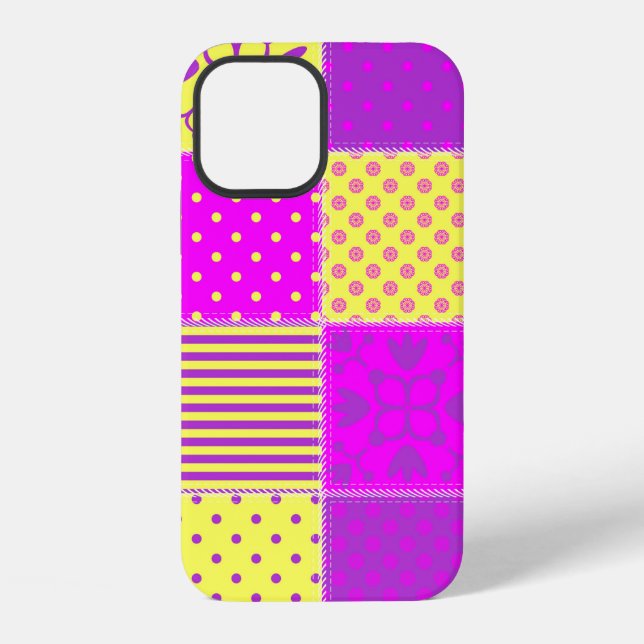Coque iPhone fond patchwork avec art de différents motifs,b (Verso)