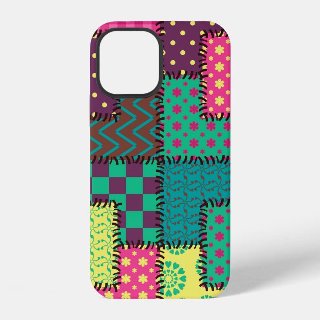 Coque iPhone fond patchwork avec différents motifs (Verso)