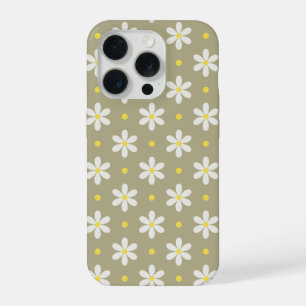 Coque iPhone 15 Pro Fond personnalisé à motif de pâquerettes blanches