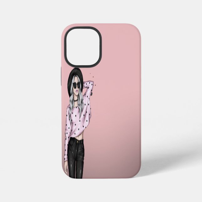 Coque iPhone Fond rose & jolie fille (Verso)