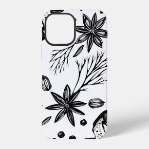 Coque iPhone 12 Fond sans couture vintage avec herbes dessinées à