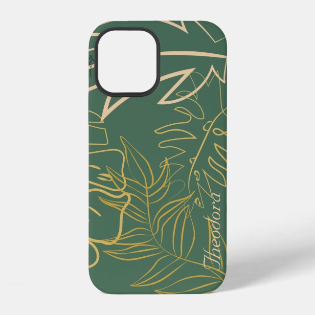 Coque iPhone Fond vert feuille d'or chic (Verso)