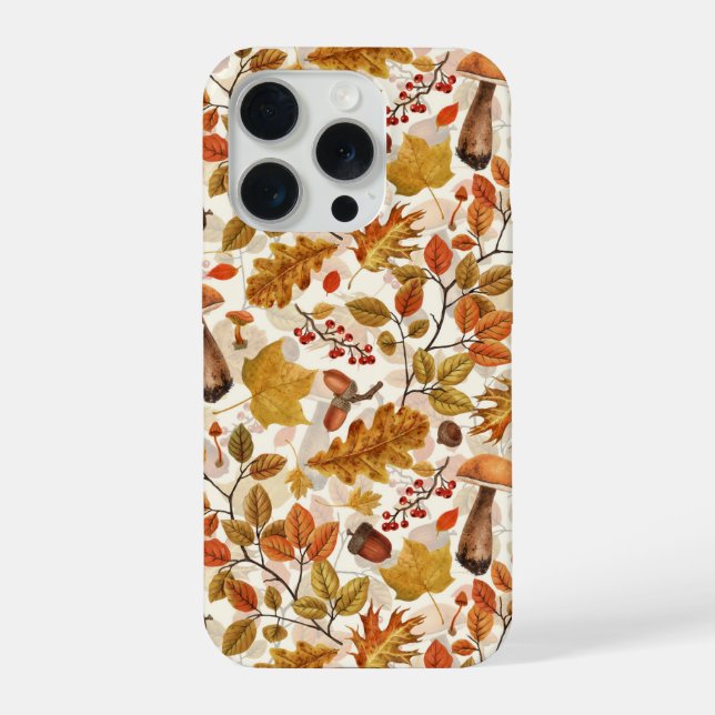 Coque iPhone Forêt automnale sur fond blanc cassé (Verso)