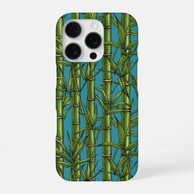 Coque iPhone Forêt de bambou sur fond bleu (Verso)