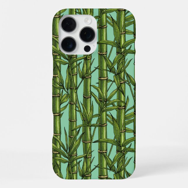 Coque iPhone Forêt de bambou sur fond bleu clair (Verso)