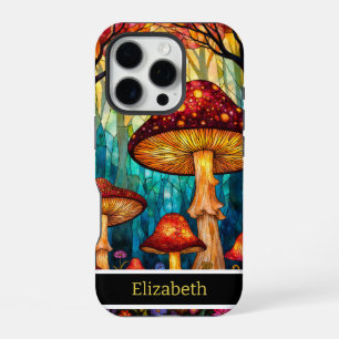 Coque iPhone 16 Pro Forêt de champignons en verre coloré