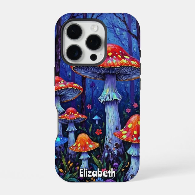 Coque iPhone Forêt de champignons vifs (Verso)