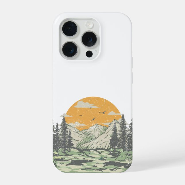 Coque iPhone Forêt de montagne rustique moderne (Verso)