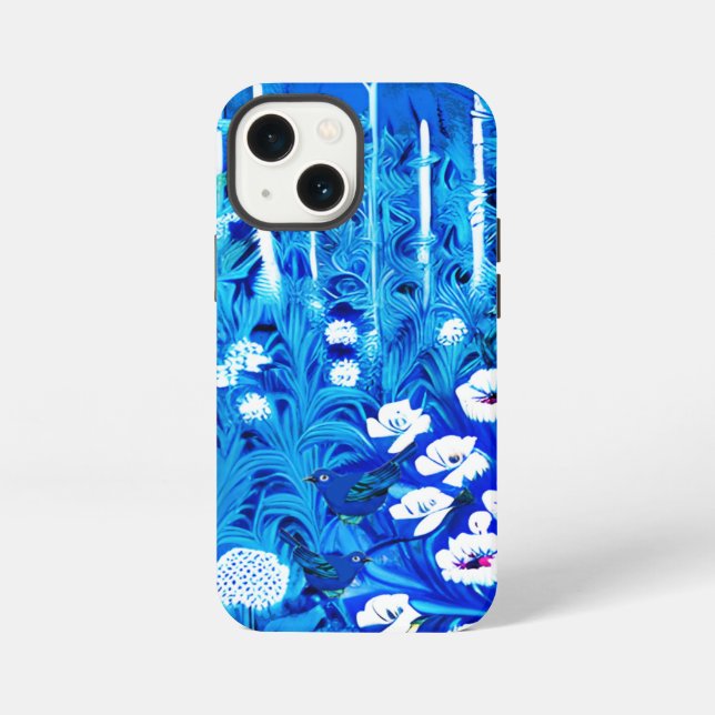 Coque iPhone Forêt fantastique avec fleurs et oiseaux (Verso)