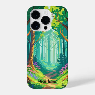 Coque Pour iPhone 14 Plus Forêt magique Pixel Art Nom personnalisé
