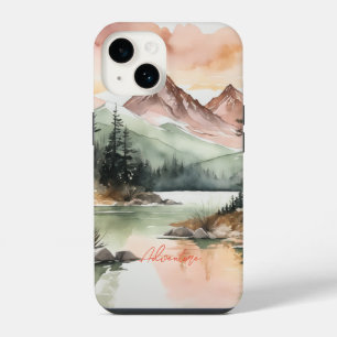 Coque Pour iPhone 14 Forêt Montagnes Nature Aquarelle