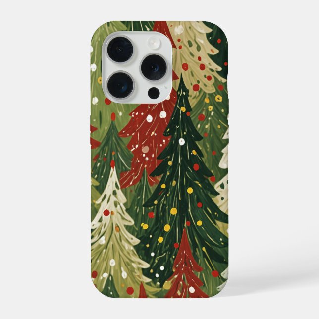 Coque iPhone Forêt Motif de Pins de Fête (Verso)