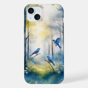 Coque iPhone 15 Plus Forêt Scénique des Merlesbleus des Bois