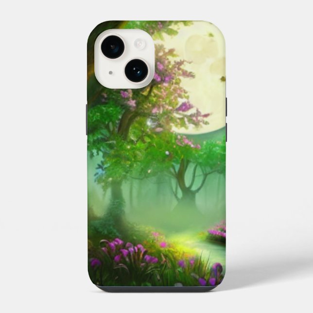 Coque iPhone Forêt verte et pleine lune (Verso)